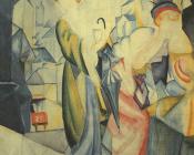 奥古斯特 马克 : Bright woman in front of a hat store